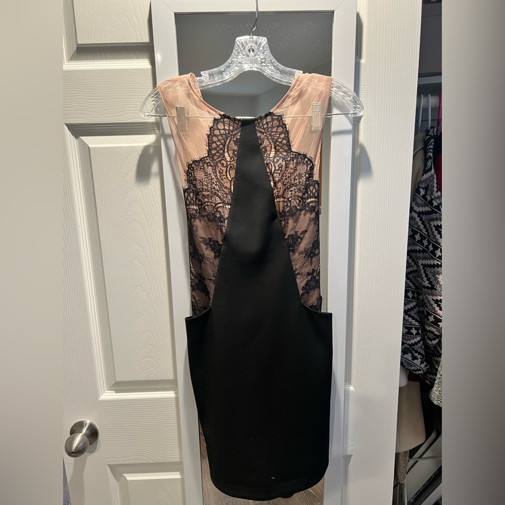 BCBG MaxAzria black lace dress with cute side pockets
